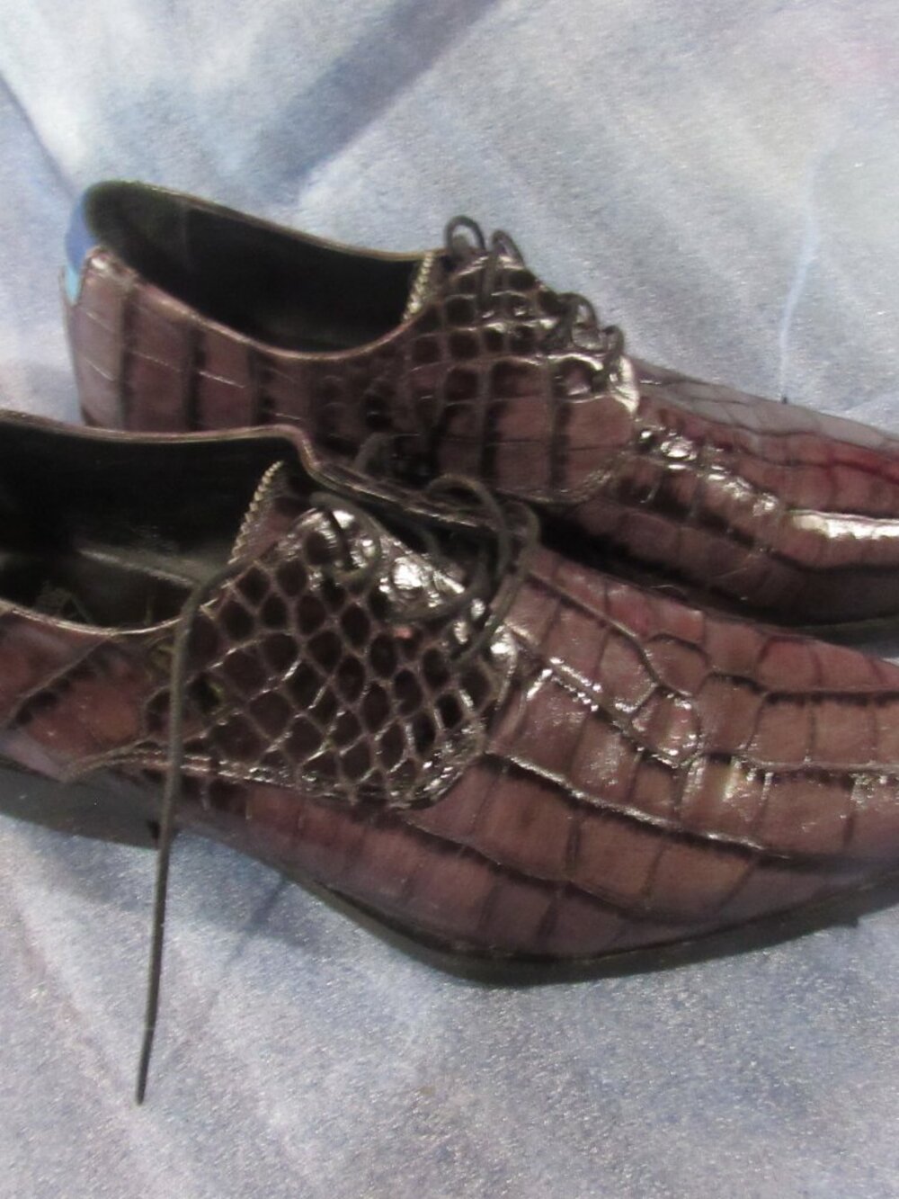 John Fluevog Charcoal Alligator Ace Face Size 8 Men's Lace Up Derby   L627